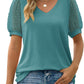 Womens Summer Tops V Neck T Shirts Dot Puff Sleeve Tops Loose Casual Tshirts