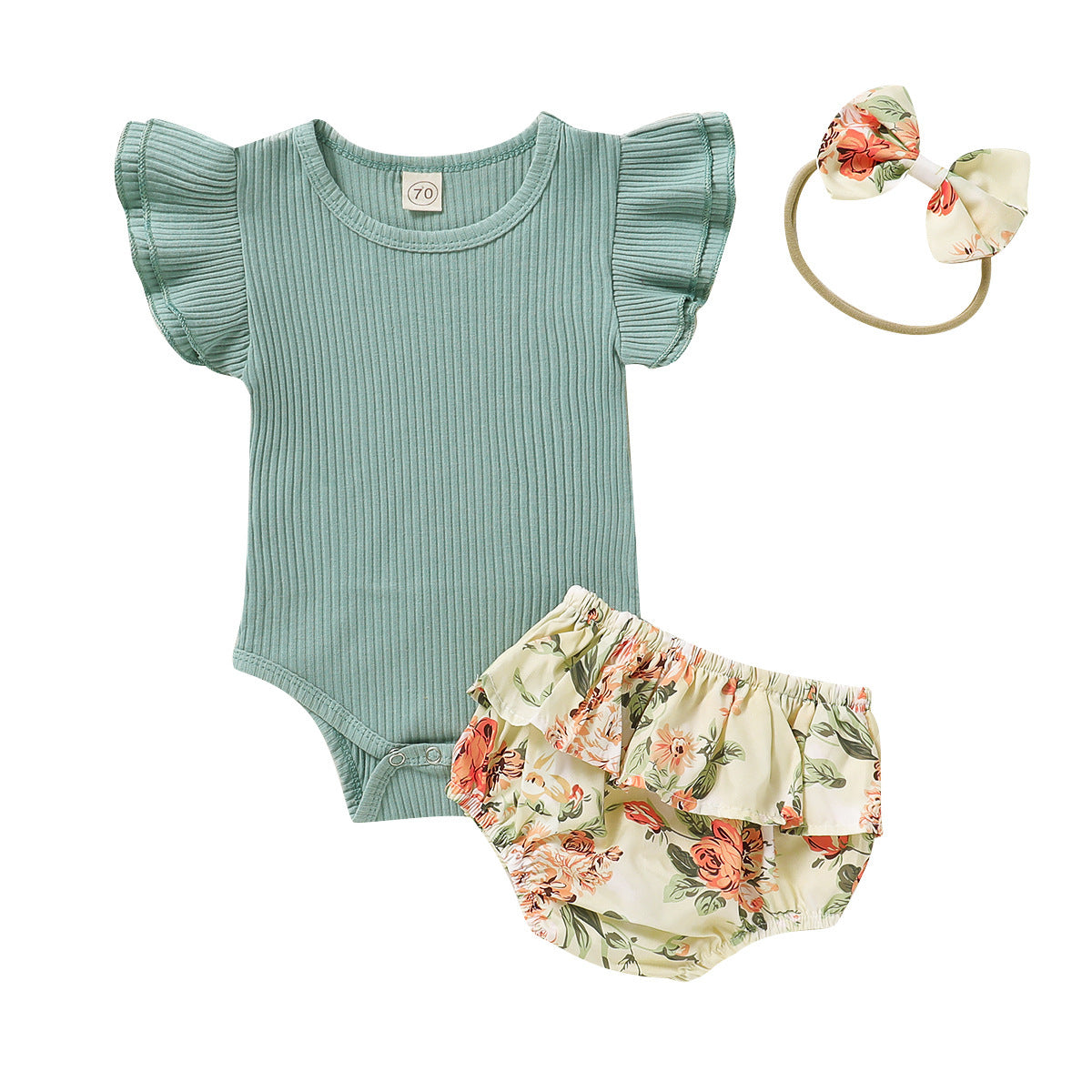 Hanging Multicolor Flying Sleeve Romper  Floral Culottes  Headscarf