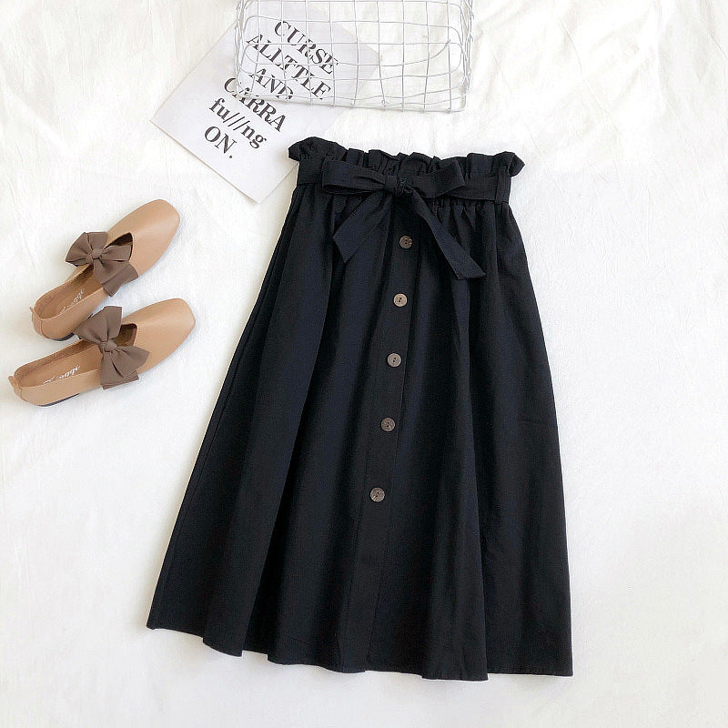 Jupe taille haute à simple boutonnage style preppy pour femme