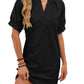 Women's Solid-Color Casual V-Neck Lace-Up Dress