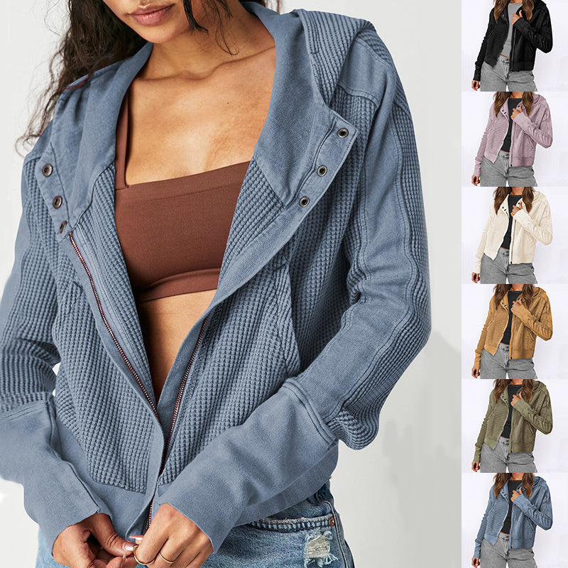 Sweat-shirt à capuche tendance pour femme, veste courte à fermeture éclair