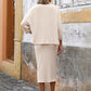Long Sleeve Narrow Knit Casual Long Dress Suit