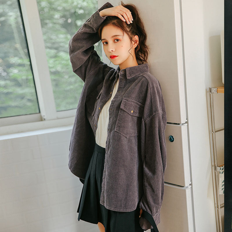 Retro Hong Kong style shirt vest women cotton corduroy