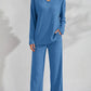 Ribbed Long-Sleeve Top And Pants Casual Comfortable Womens Loungewear Set