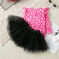 Spring And Autumn Women's Leopard Print Flounced Sleeve Mesh Princess Dress 2-piece Set