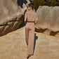Five-quarter Sleeve One-piece Jumpsuit Zipper And Lapel