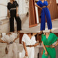 Combinaison ample à manches courtes et jambes larges avec ceinture nouée