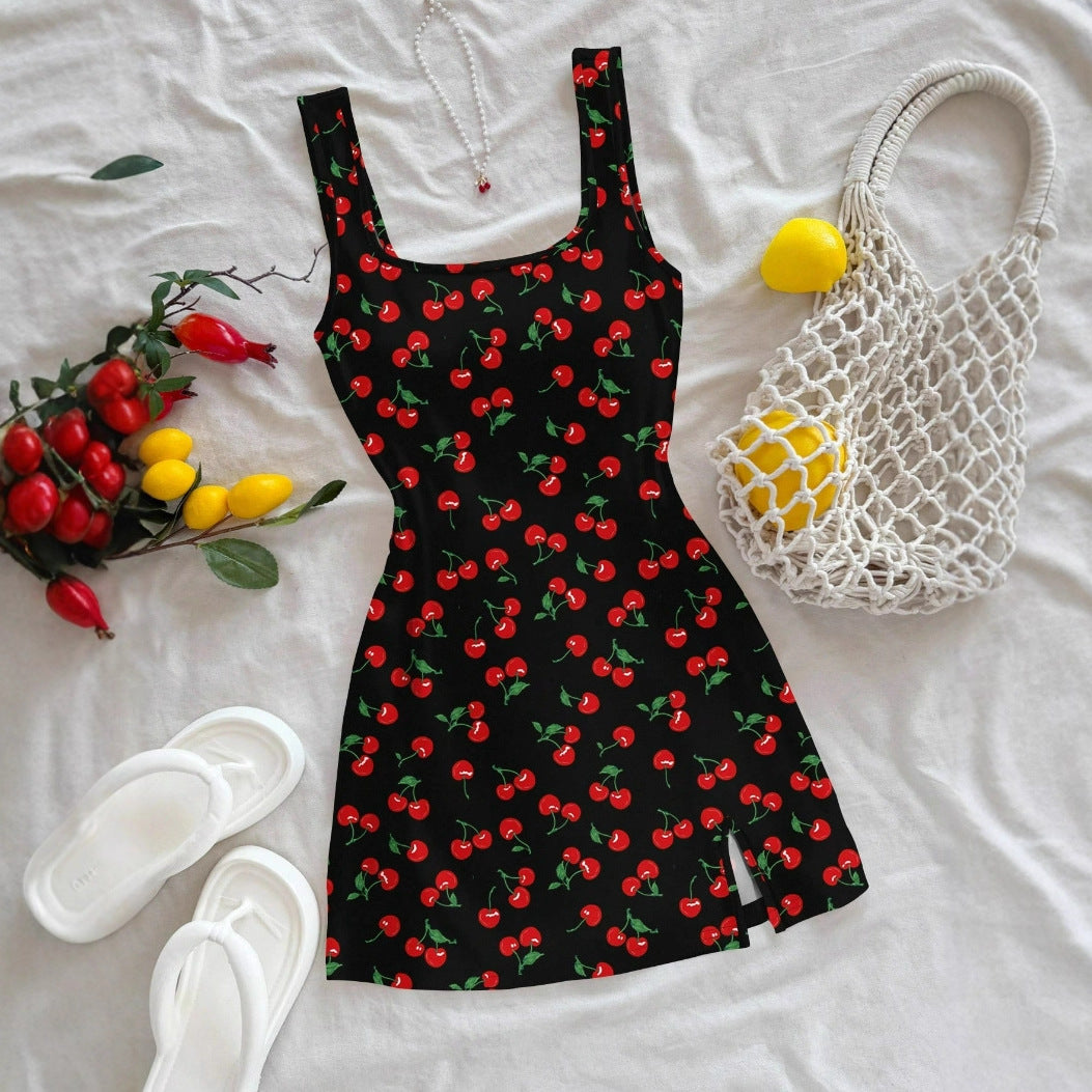 Printed Slim-fit French-style Sleeveless Dress For Women