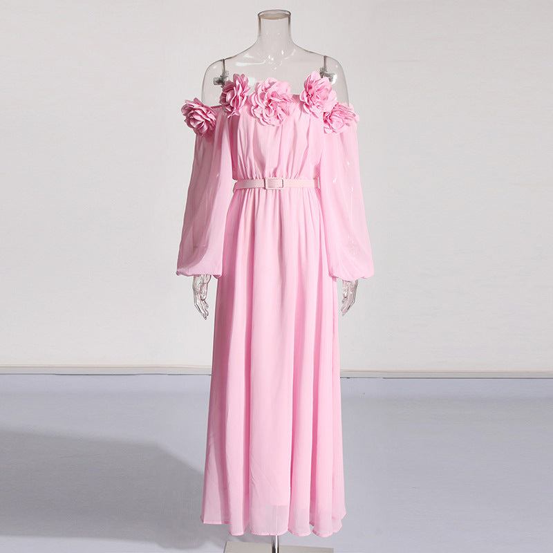 Robe patchwork florale tridimensionnelle amincissante à la taille pour femme