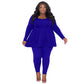 Women's Plus-Size Solid-Color Long-Sleeve T-Shirt Two-Piece Set