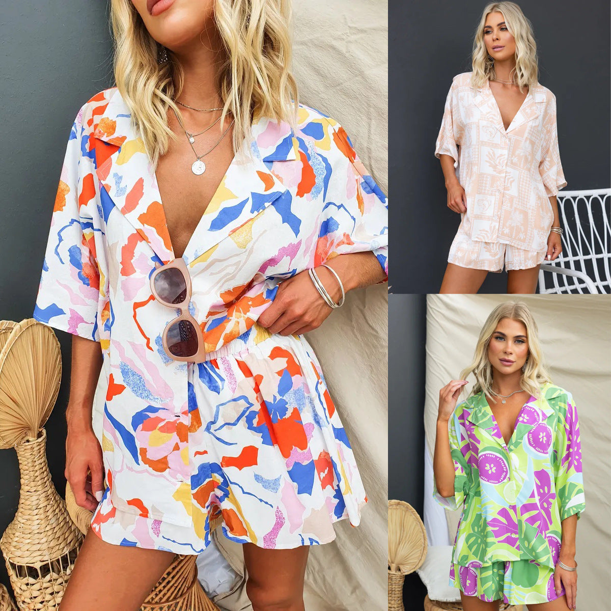 European And American Spring And Summer Lapel Casual Multi-color Suit