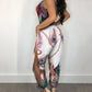 Peacock Feather Print Sleeveless Slit