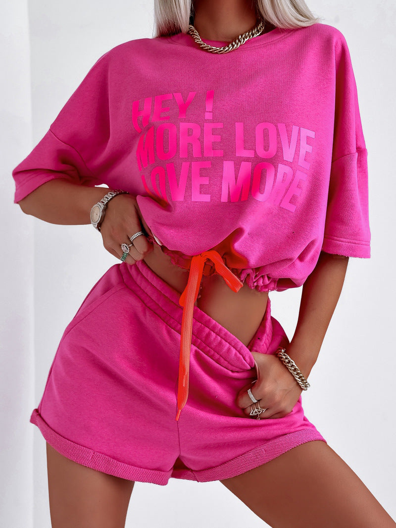 Fashion Letter Print Top Shorts Suit