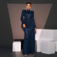 Long Sleeve Round Neck Slim Long Sequined Banquet Dress