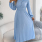 Elegant Ruffled Long-sleeve Cinched-waist Pleated Maxi Dress