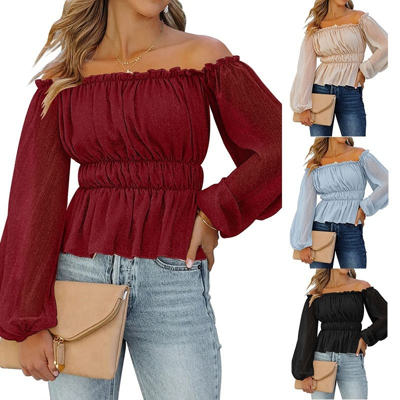 Women's Summer New Long-sleeved Casual Off-shoulder Shirt