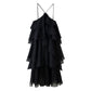 Summer Multi-color Laminated Halter Flower Decorative Sling Dress
