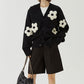Women's V-neck Three-dimensional Applique Thin Floral Knitwear Jacket