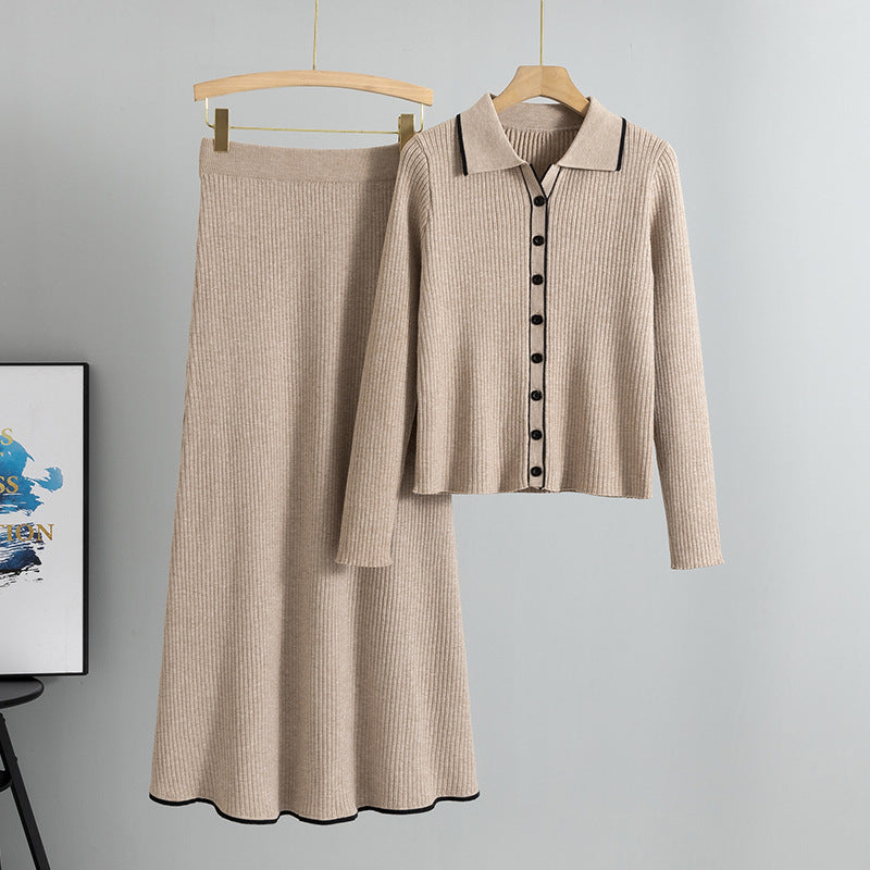 Fashion Slim Fit Women's Sweater Cardigan Skirt Two-piece Set