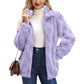 Women's Zipped Stand Collar Loose Jacquard Square Plaid Plush Coat