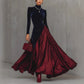 Womens Velvet Patchwork Color-Block Turtleneck Gown