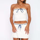 Slim-fit Short Floral Lace-up Tube Top Suit