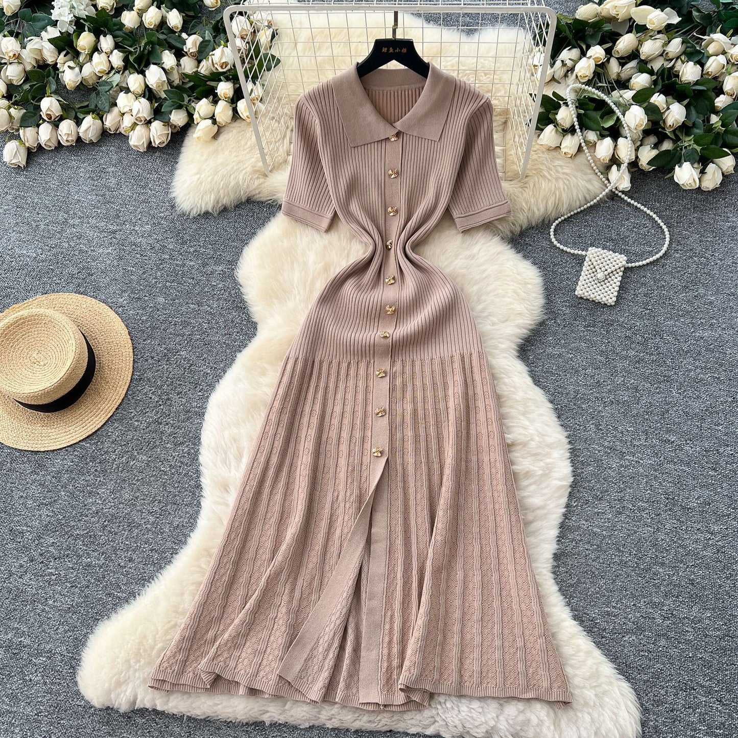 Women's French-style Single-breasted Knitted Dress Sweater
