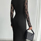Womens Color-Block Lace Slit Sexy Bodycon Dress