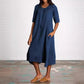 Round Neck Half Sleeve Long Solid Color Casual Cotton And Linen Dress