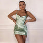 Fashion Print Drawstring Suspender Dress