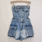 Breasted Hollow-out Midriff Tube Top Cowboy Siamese Shorts For Women
