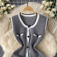 Light Luxury Gold Style Sleeveless Plaid Knitted Dress