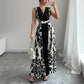Sleeveless Printed Temperament V-neck Color-block Midi Dress
