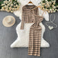 Elegant Striped Slip Dress And Knitted Cardigan Set