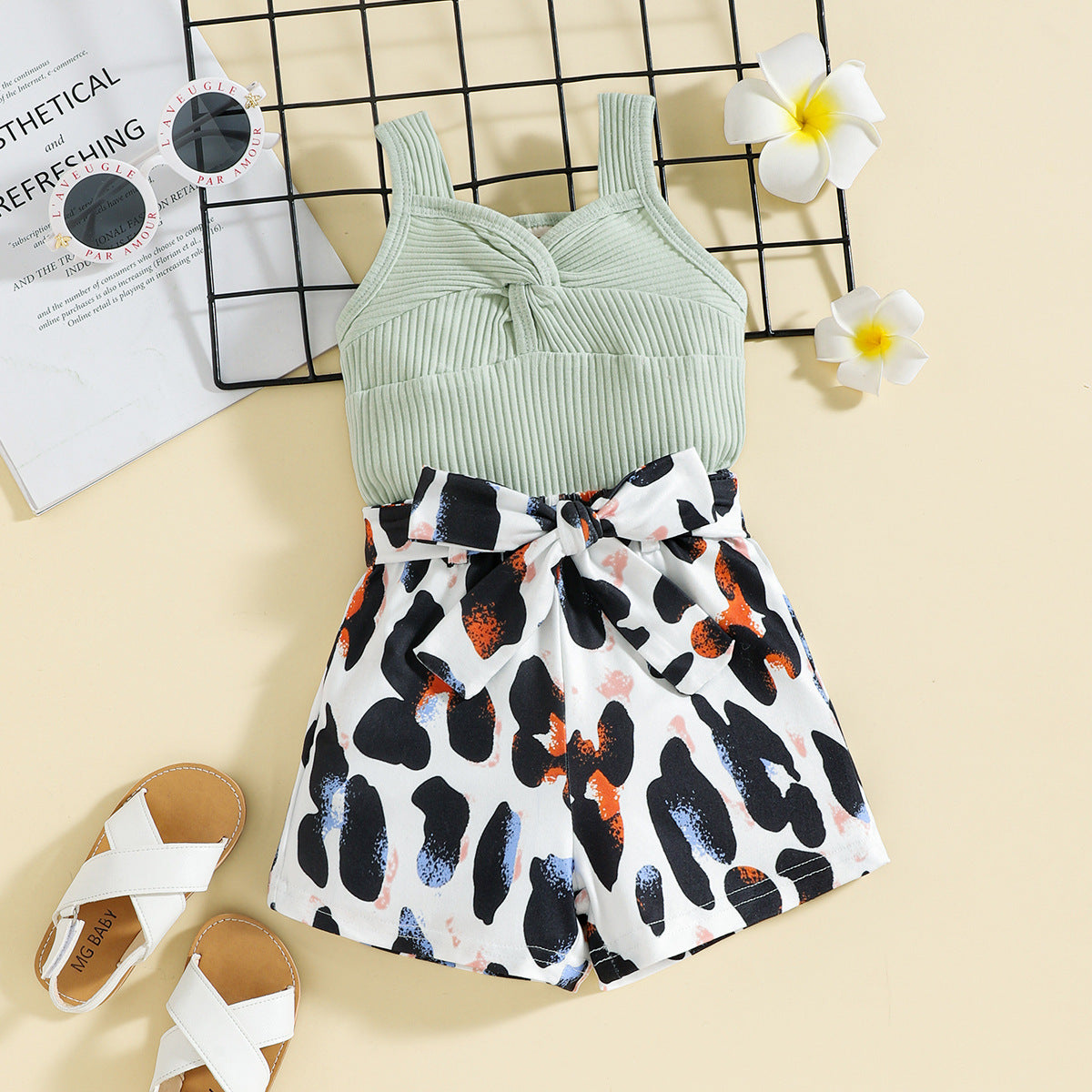Summer New Baby Sling Bow Shorts Suit