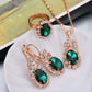 Europe And The United States Personalized Water Drop Color Diamond Necklace, Earrings, Rings Set, Shiny High-end Bridal Jewelry Wholesale