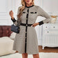 Knitted Houndstooth Button-up Long Sleeve Dress