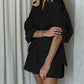 Women's Graceful And Fashionable Striped Puff Sleeve Shorts Suit