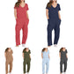 Women's Multi-color Side Slit Pocket Design Solid Color Loose Jumpsuit