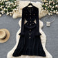 V-neck Metal Buckle Slim Fit Slimming Flounce Knitted Dress