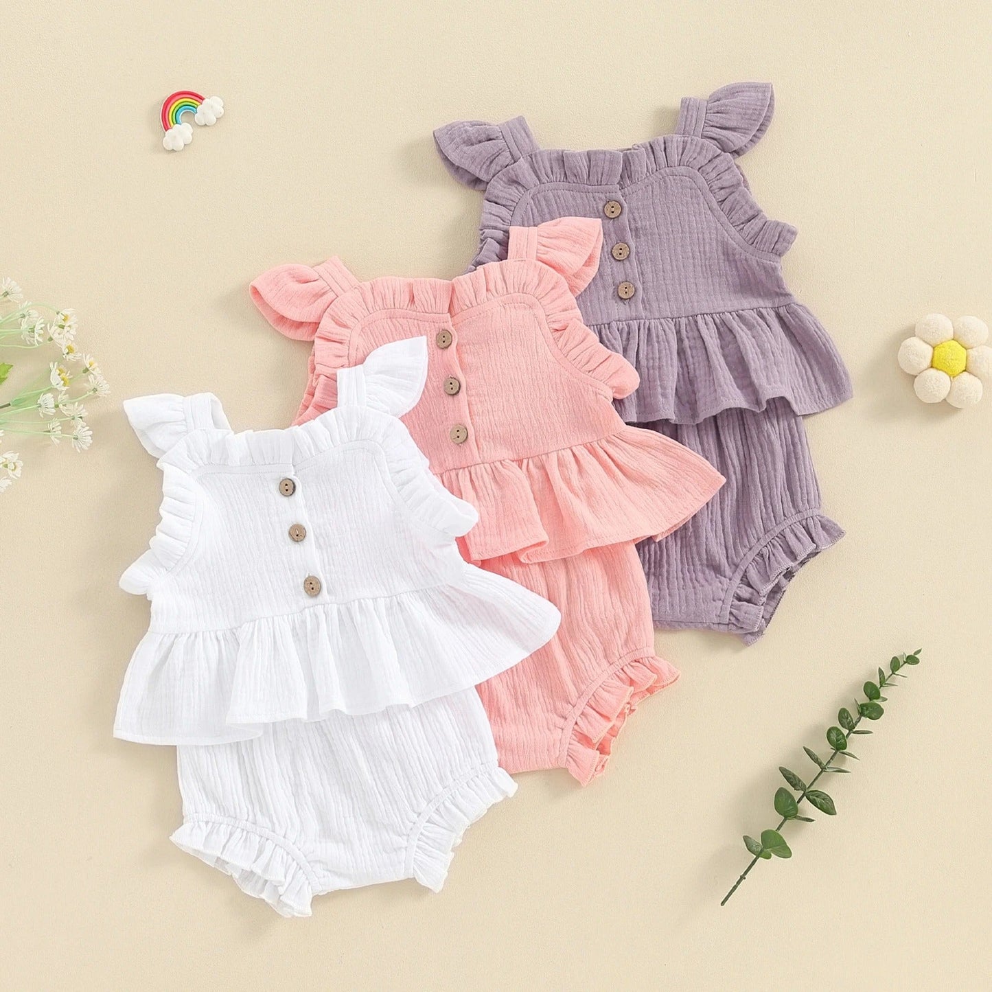Girls Summer Suspender Shorts Suit