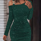 European And American Solid Color Sequins Slim Fit Dress