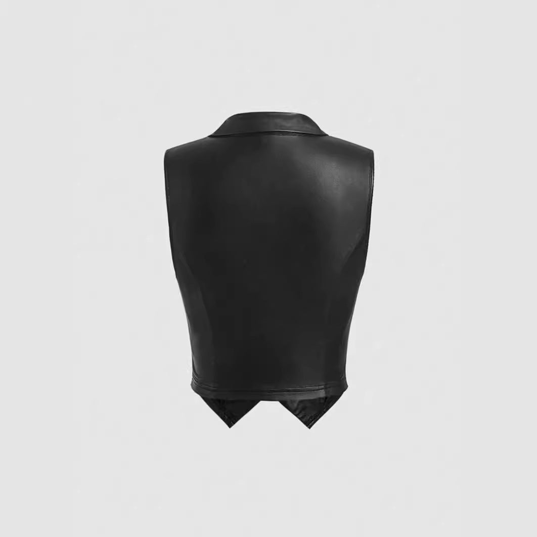 Leather Suit Collar Short Shipment Button Vest