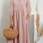 Lantern Sleeve Loose Cotton And Linen Pocket Dress