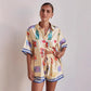 Casual Homewear Cartoon Lapel Cardigan Short Sleeve Shorts Suit