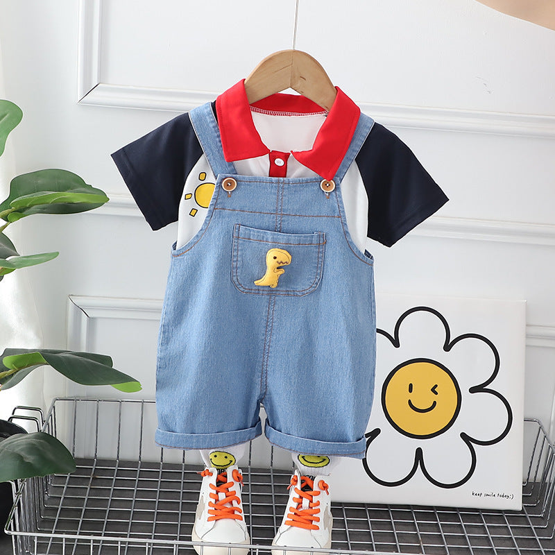 Summer Boys' Denim Short-sleeved Overalls Suit