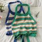 French Care Stripe Cropped Navel Halter Knit Tank Top