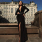 Robe longue à manches longues et fente haute pour femme
