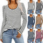 Women's Long-sleeved Round Collar T-shirt Puff Sleeve