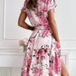 V-neck Lace-up Printed Dress